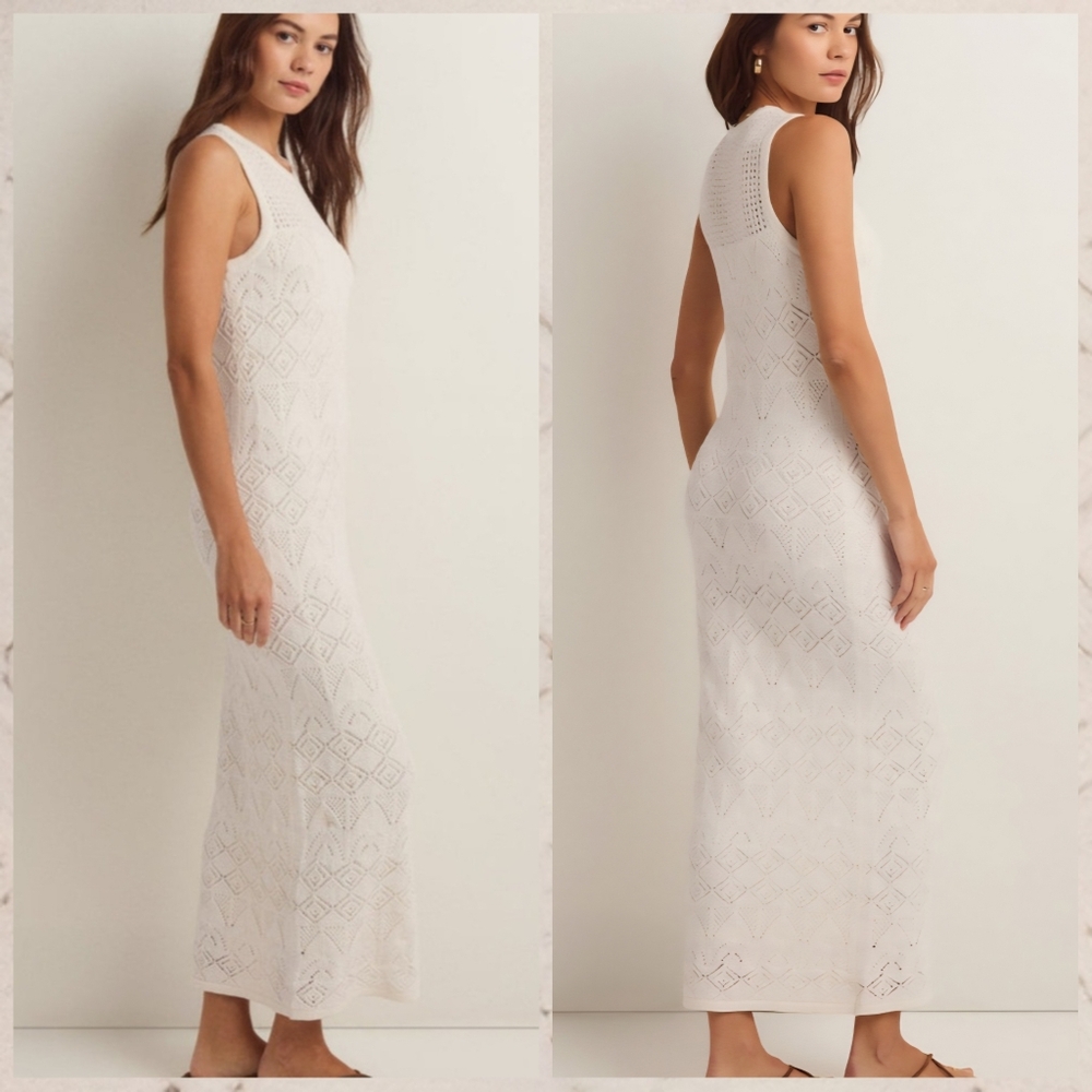Z Supply Mallorca Crochet Midi Dress Tank White Cream Knit S ZD241249 Resort - Picture 4 of 16